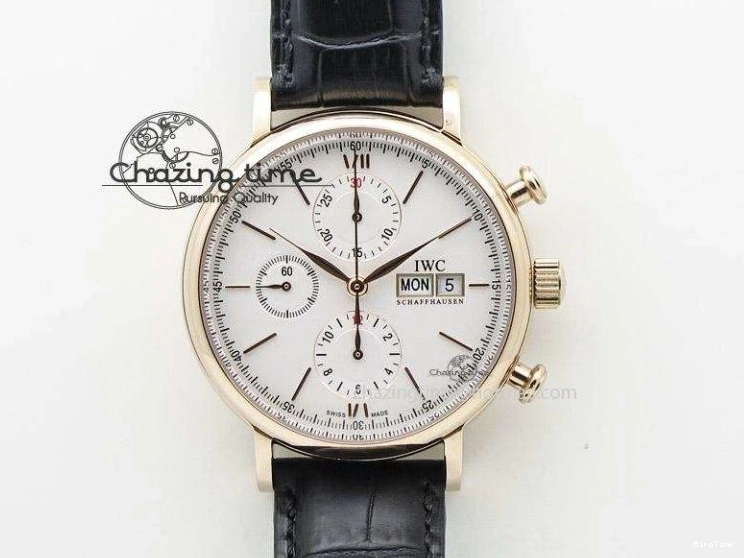 MIROTIME 1103 Portofino Chrono RG White Dial on Black Leather Strap A Vibrant 7385